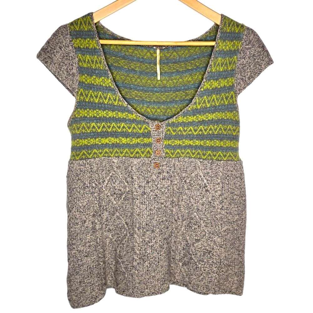 Free People Babydoll Cableknit Sweater Women's Wool Blend Coquette M